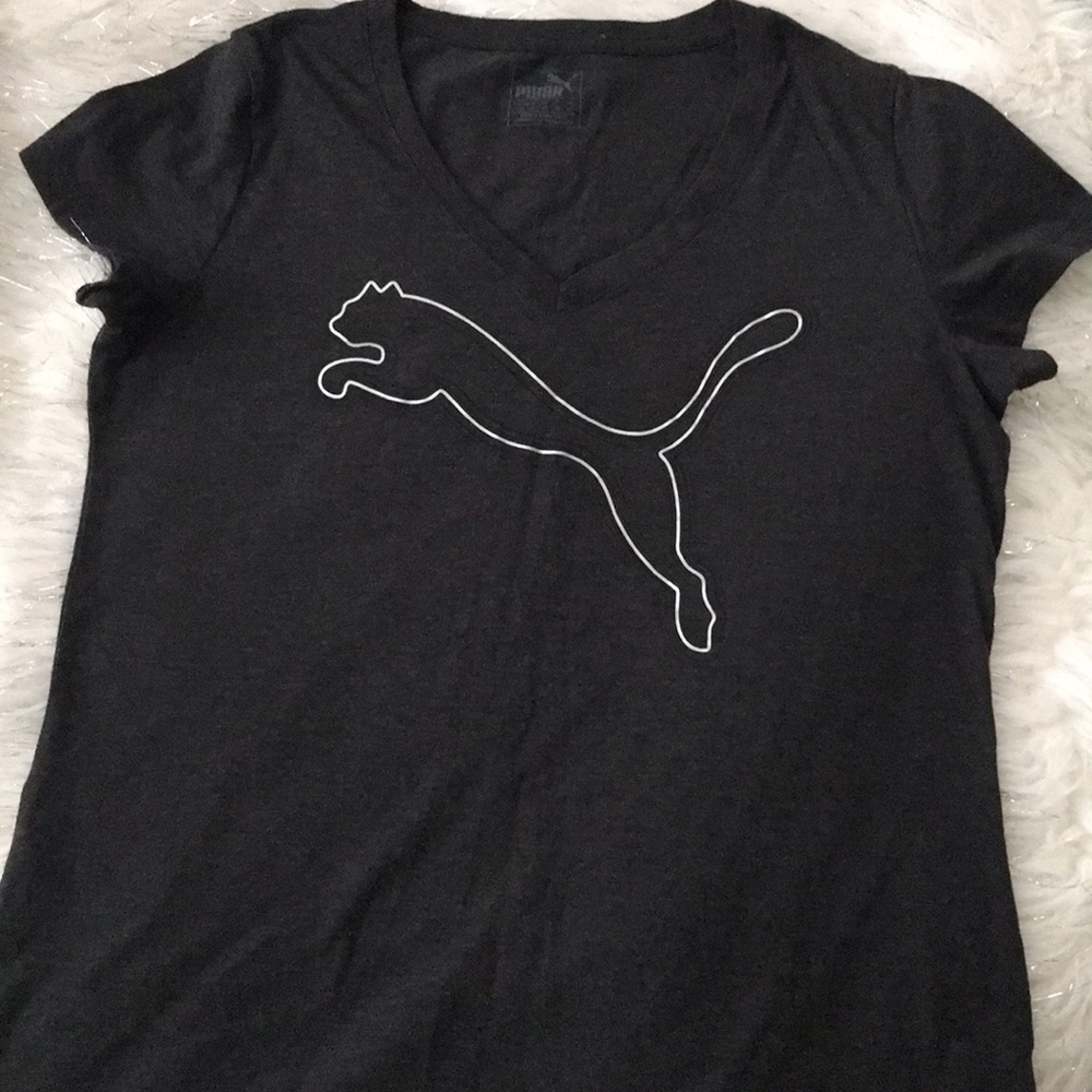 Puma Logo Dark Grey V-Neck tee shirt
